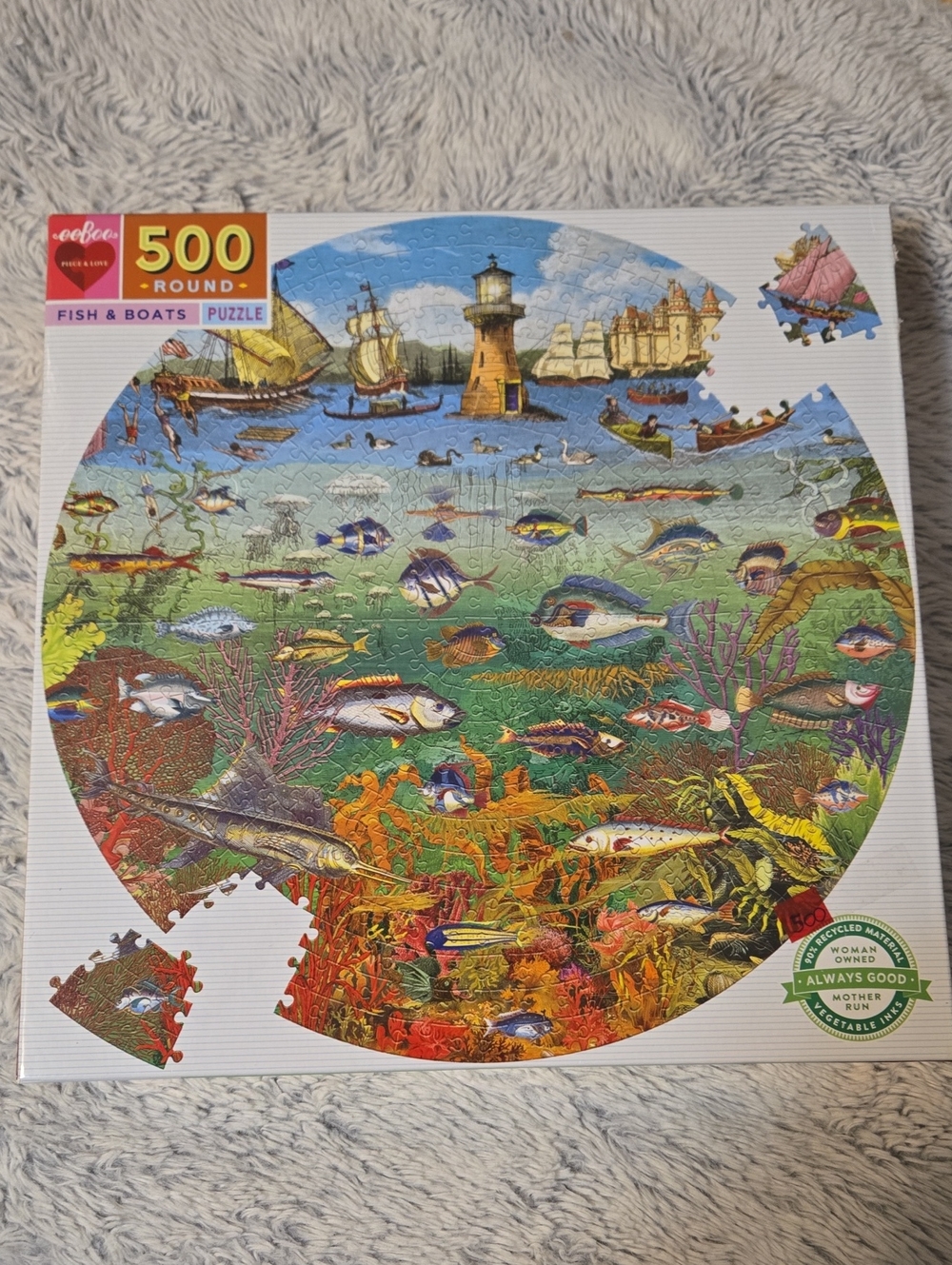 Eeboo 500 Piece Round Fish & Boats Puzzle
